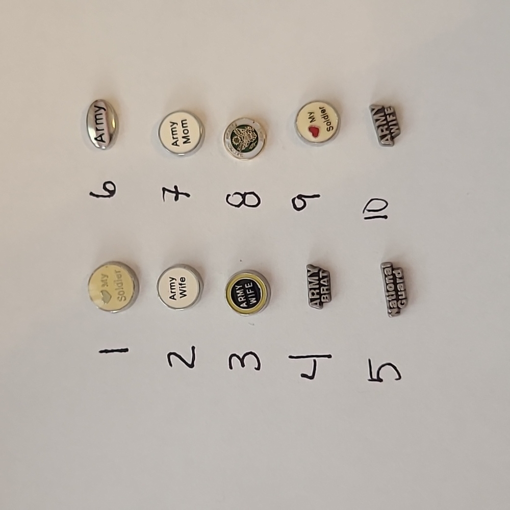 5 ARMY military floating locket charms soldier support mom wife